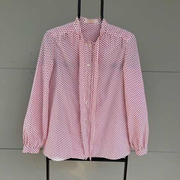 Vintage 1970s Red White Polkadot Pu*sy Bow Shirt Top Blouse, L, Janet Sloane - Picture 8 of 8